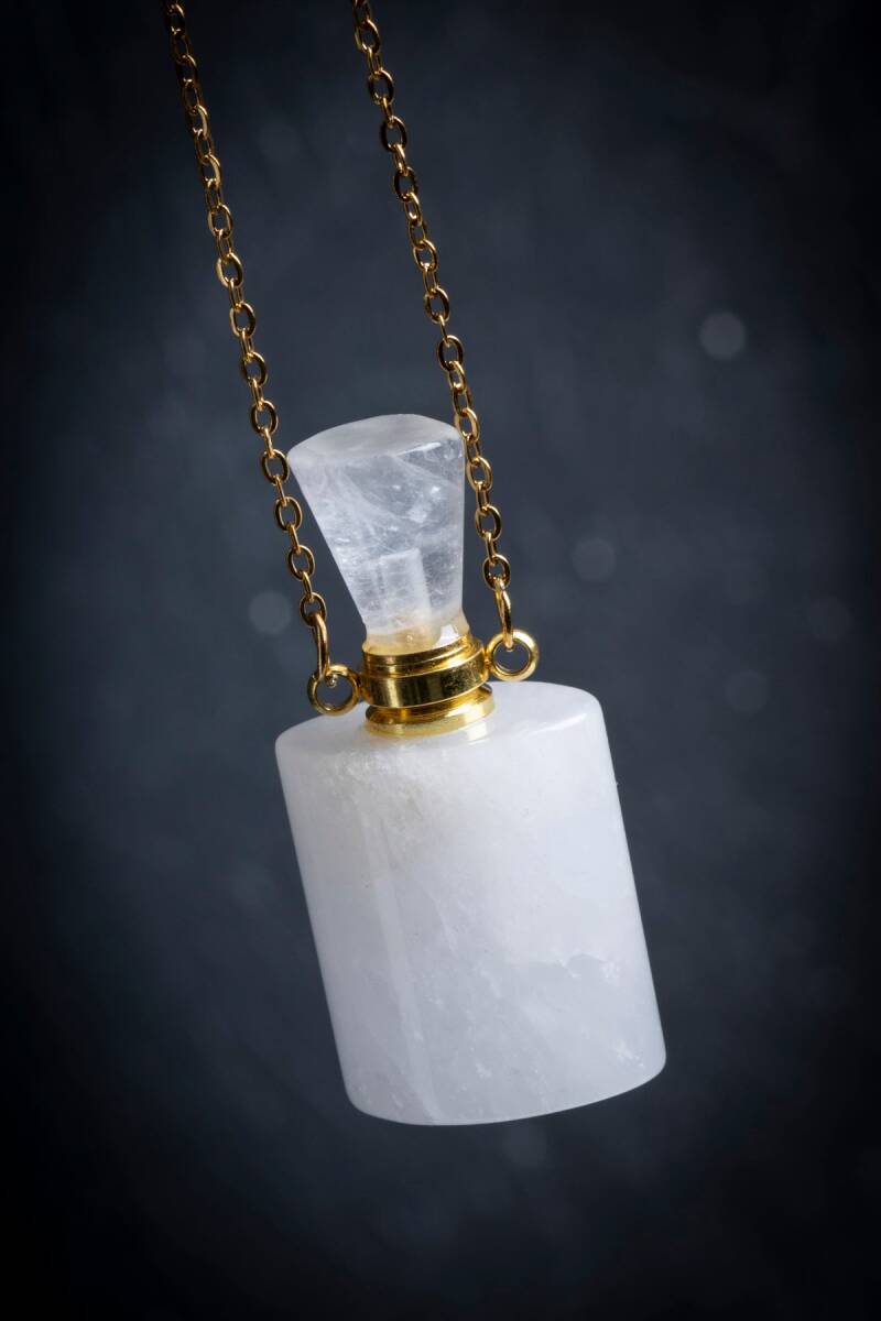 Sertifikalı Kristal Kuvars Doğal Taş Esans Şişesi Kolye - 3