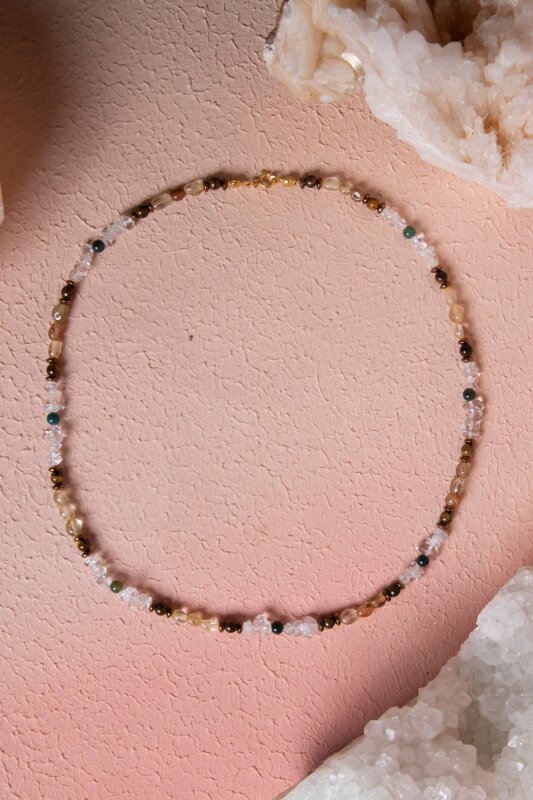 Sertifikalı Kristal Kuvars, Rutilli Kuvars, Kaplan Gözü, Yeşil Akik Gümüş Kapama Doğal Taş Kolye (SK:070) - Doğal Taş