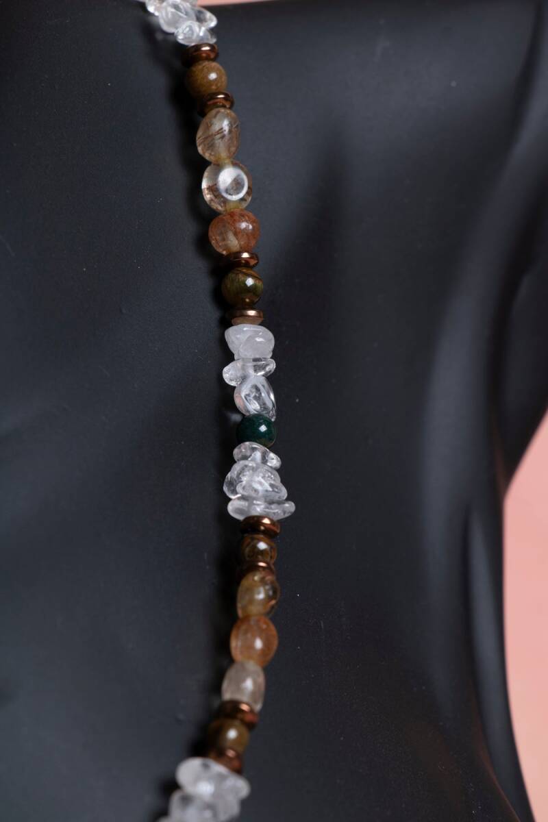 Sertifikalı Kristal Kuvars, Rutilli Kuvars, Kaplan Gözü, Yeşil Akik Gümüş Kapama Doğal Taş Kolye (SK:070) - 4