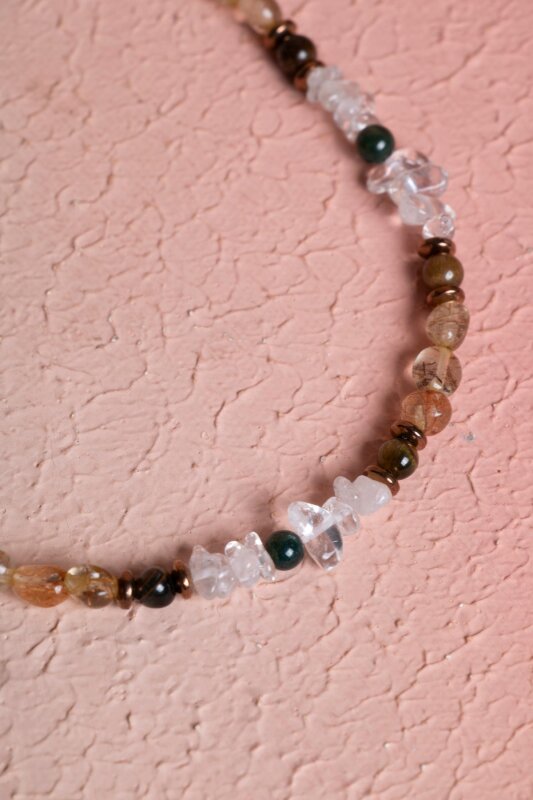 Sertifikalı Kristal Kuvars, Rutilli Kuvars, Kaplan Gözü, Yeşil Akik Gümüş Kapama Doğal Taş Kolye (SK:070) - 5