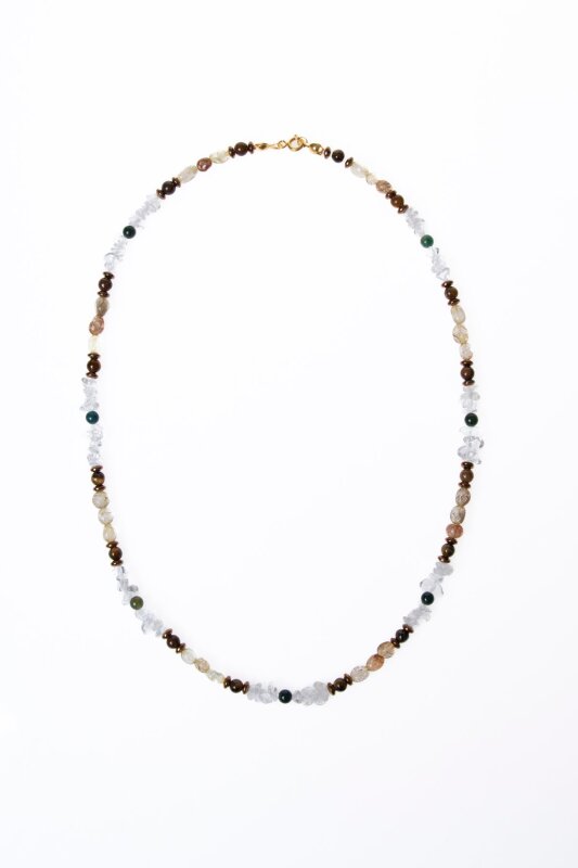 Sertifikalı Kristal Kuvars, Rutilli Kuvars, Kaplan Gözü, Yeşil Akik Gümüş Kapama Doğal Taş Kolye (SK:070) - 6