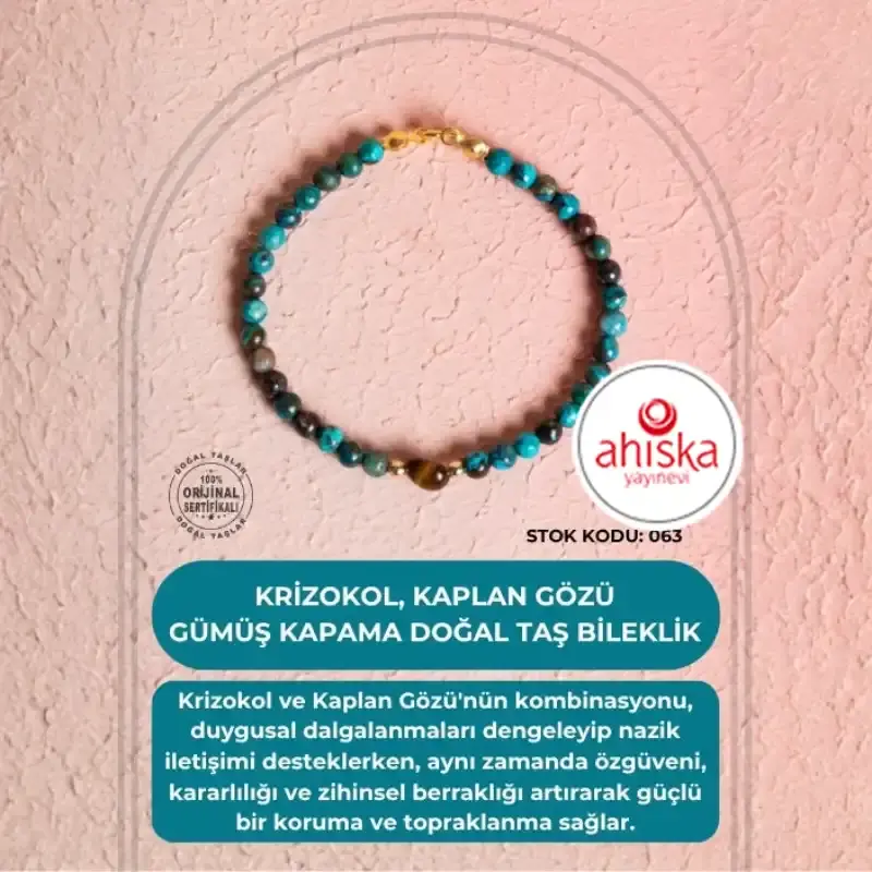 Sertifikalı Krizokol, Kaplan Gözü Gümüş Kapama Doğal Taş Bileklik (SK:063) - 2