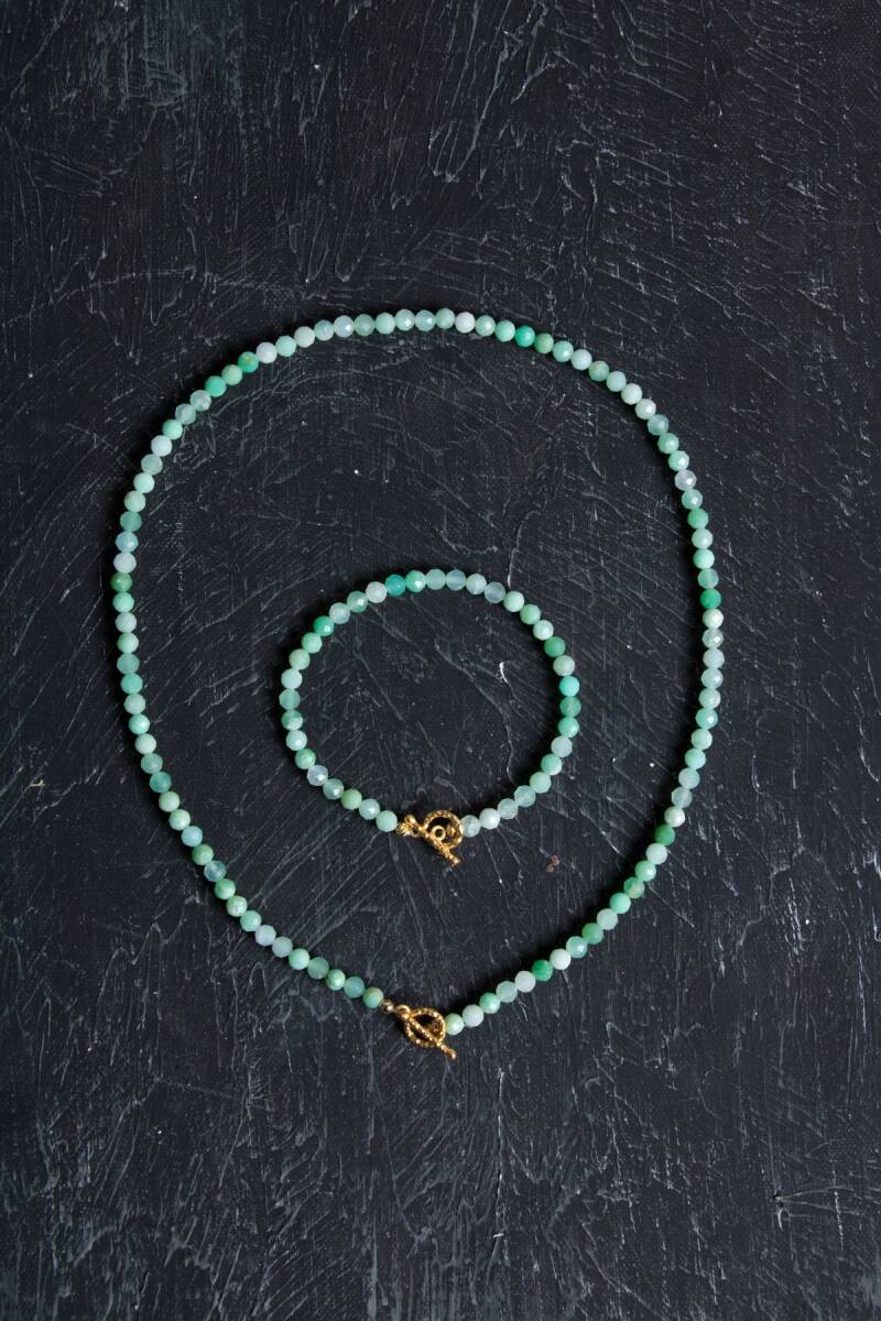 Sertifikalı Krizopras Altın Kaplama Gümüş Aparat Doğal Taş Set - 1