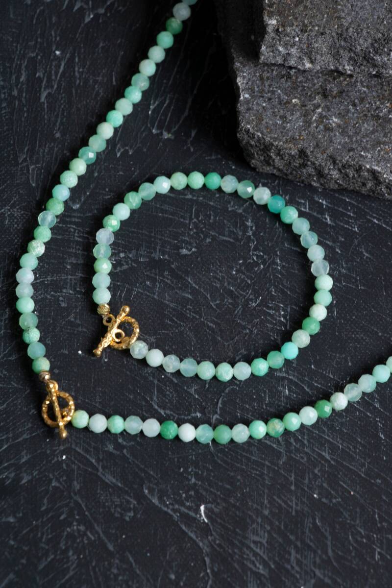 Sertifikalı Krizopras Altın Kaplama Gümüş Aparat Doğal Taş Set - 3