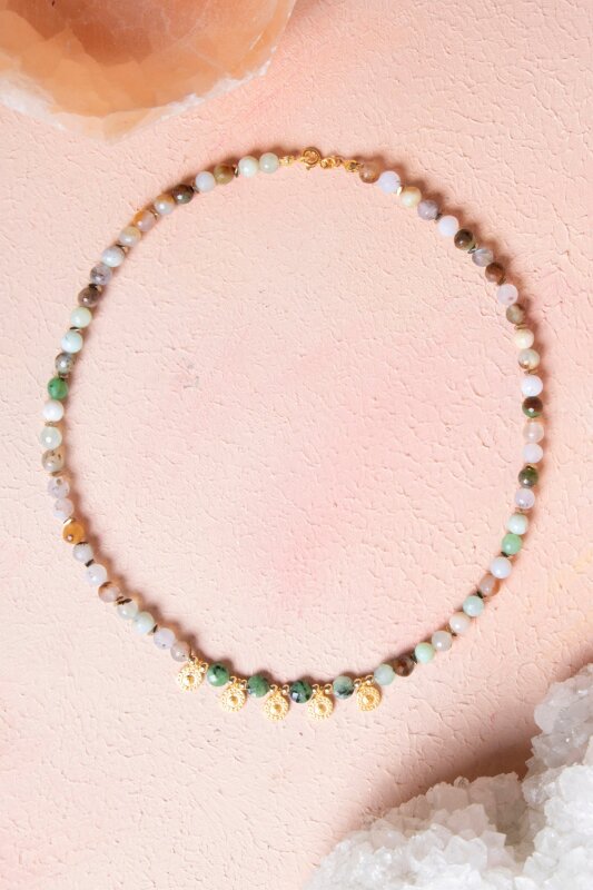 Sertifikalı Krizopras, Anyolit, Hematit Doğal Taş Kolye (SK:248) - Doğal Taş