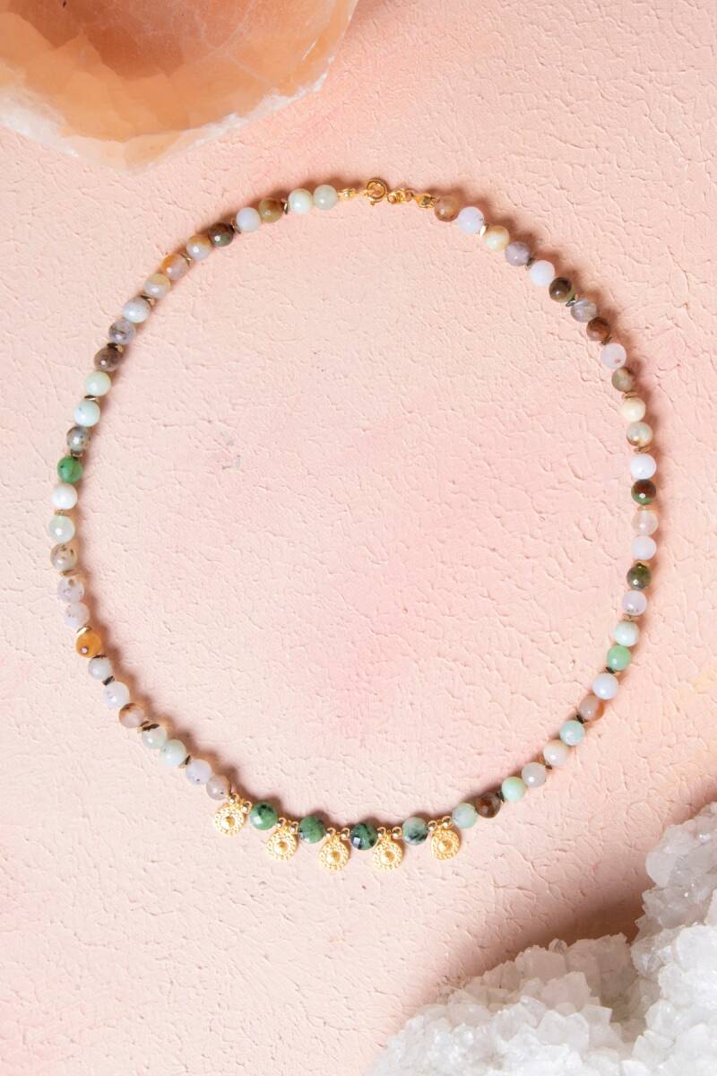 Sertifikalı Krizopras, Anyolit, Hematit Doğal Taş Kolye (SK:248) - 1