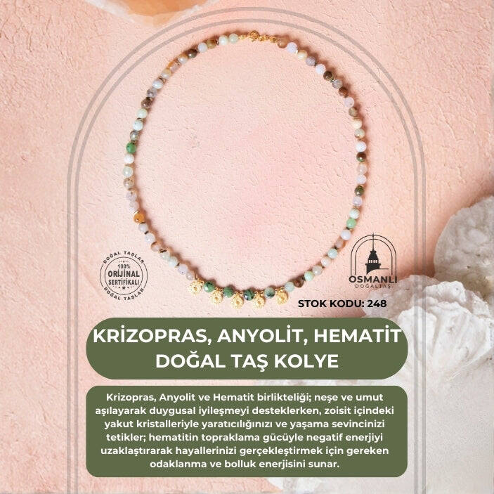 Sertifikalı Krizopras, Anyolit, Hematit Doğal Taş Kolye (SK:248) - 2