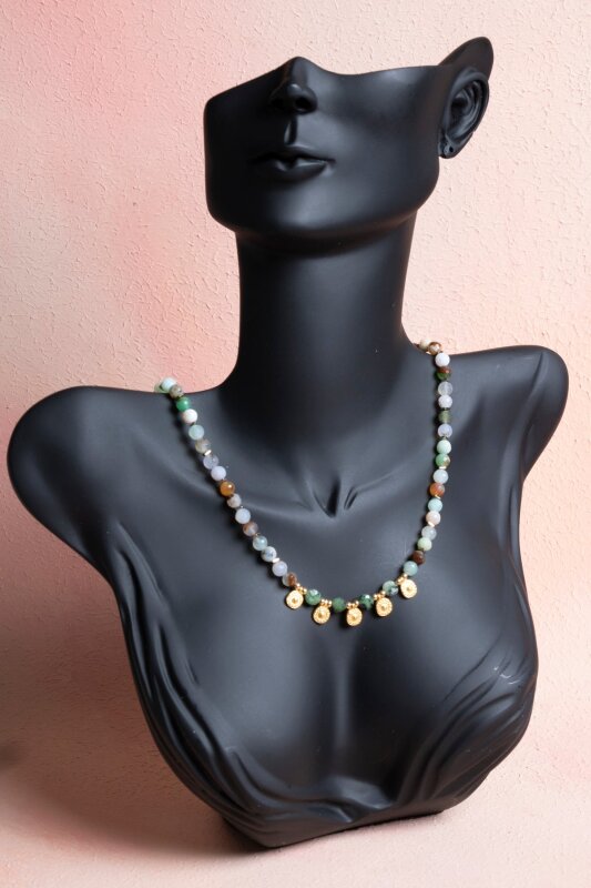 Sertifikalı Krizopras, Anyolit, Hematit Doğal Taş Kolye (SK:248) - 3