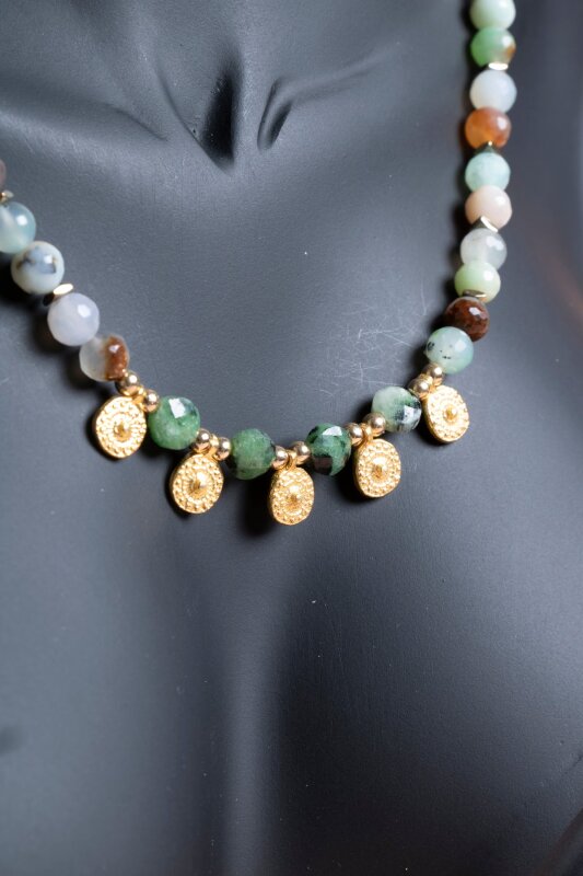 Sertifikalı Krizopras, Anyolit, Hematit Doğal Taş Kolye (SK:248) - 5