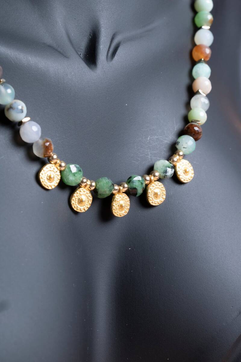 Sertifikalı Krizopras, Anyolit, Hematit Doğal Taş Kolye (SK:248) - 5