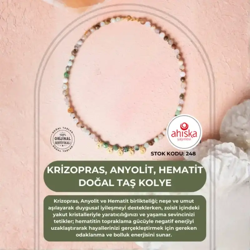 Sertifikalı Krizopras, Anyolit, Hematit Doğal Taş Kolye (SK:248) - 2
