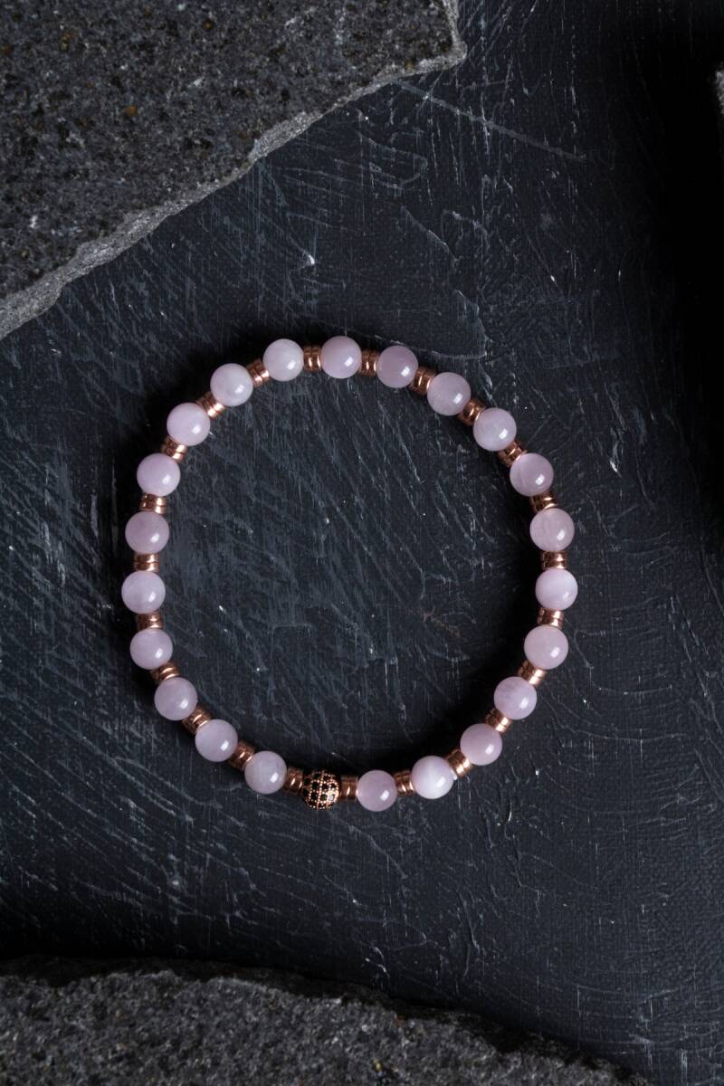 Sertifikalı Kunzit, Hematit Zirkon Aparatlı Doğal Taş Bileklik (SK:166) - 1