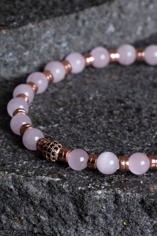 Sertifikalı Kunzit, Hematit Zirkon Aparatlı Doğal Taş Bileklik (SK:166) - 5