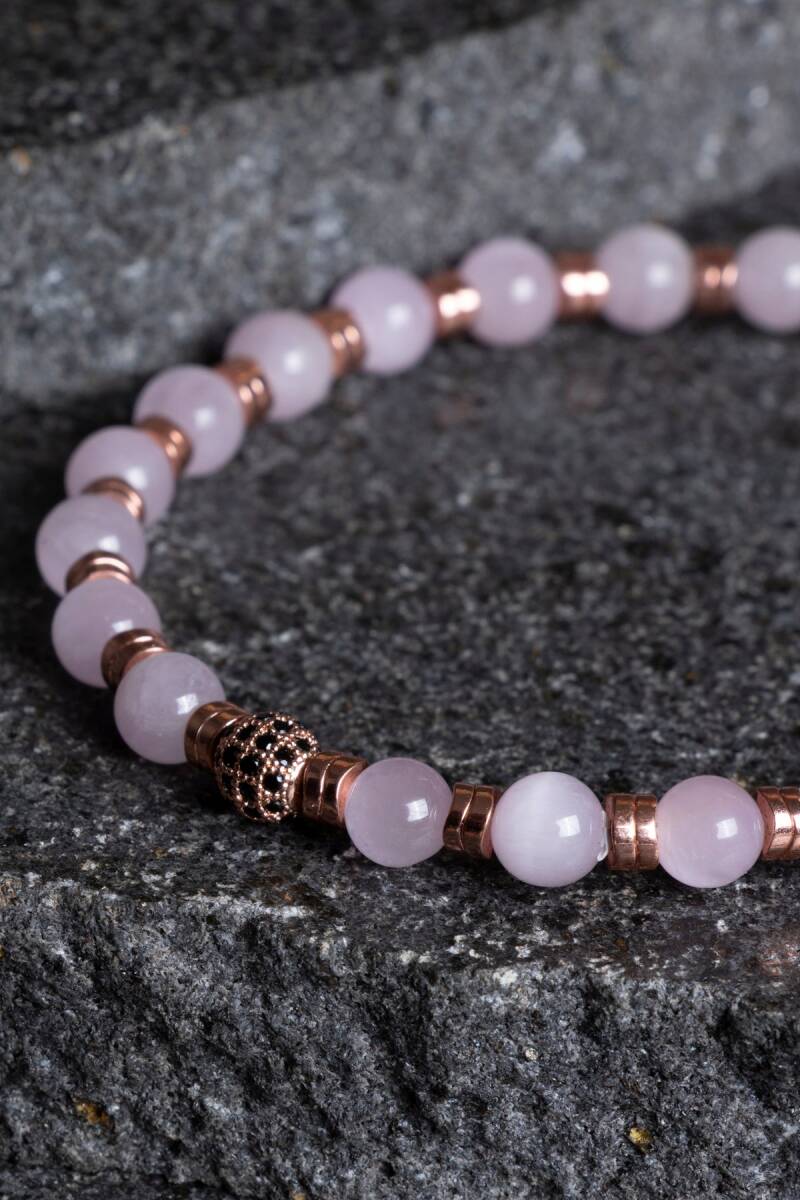 Sertifikalı Kunzit, Hematit Zirkon Aparatlı Doğal Taş Bileklik (SK:166) - 5