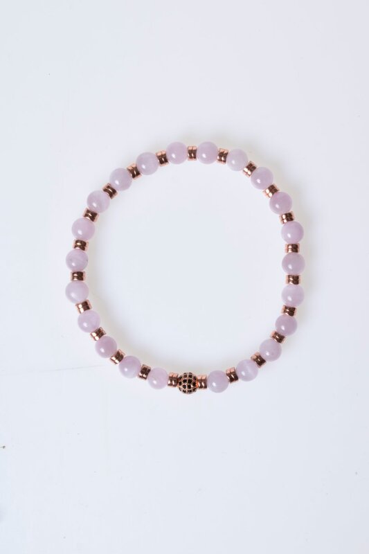 Sertifikalı Kunzit, Hematit Zirkon Aparatlı Doğal Taş Bileklik (SK:166) - 6