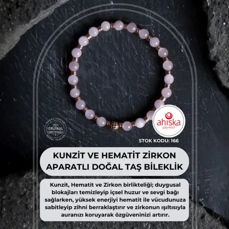 Sertifikalı Kunzit, Hematit Zirkon Aparatlı Doğal Taş Bileklik (SK:166) - 2