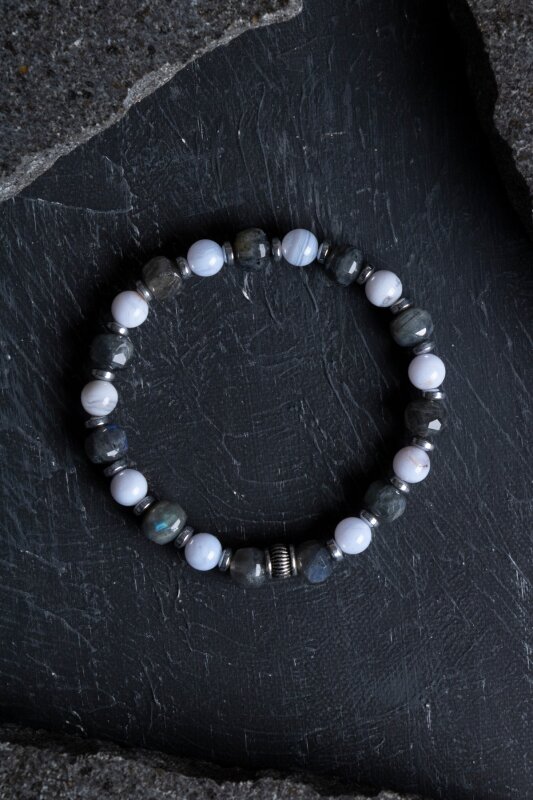 Sertifikalı Labradorit, Hematit ve Kalsedon Doğal Taş Bileklik (SK:165) - Doğal Taş