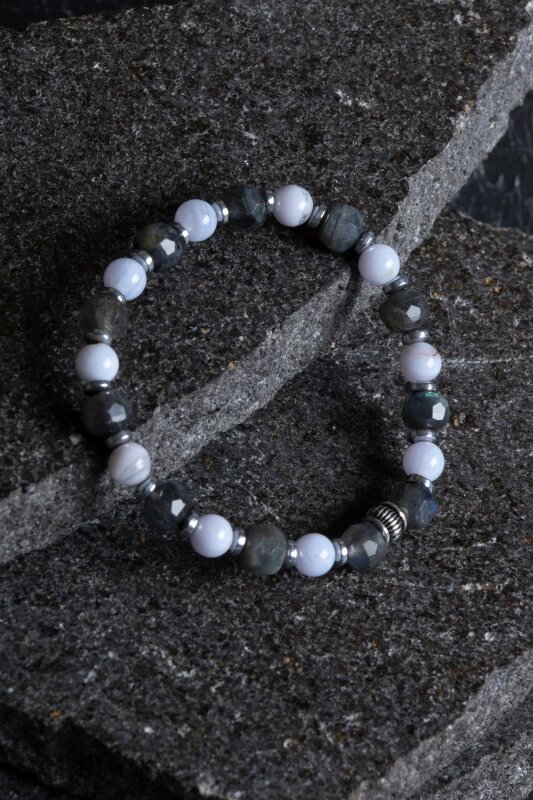 Sertifikalı Labradorit, Hematit ve Kalsedon Doğal Taş Bileklik (SK:165) - 4