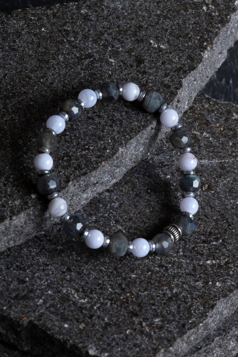 Sertifikalı Labradorit, Hematit ve Kalsedon Doğal Taş Bileklik (SK:165) - 4