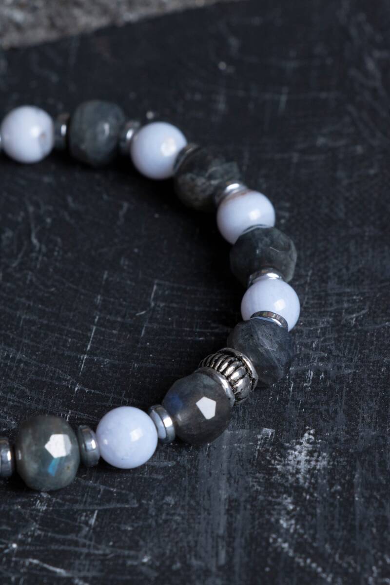 Sertifikalı Labradorit, Hematit ve Kalsedon Doğal Taş Bileklik (SK:165) - 5