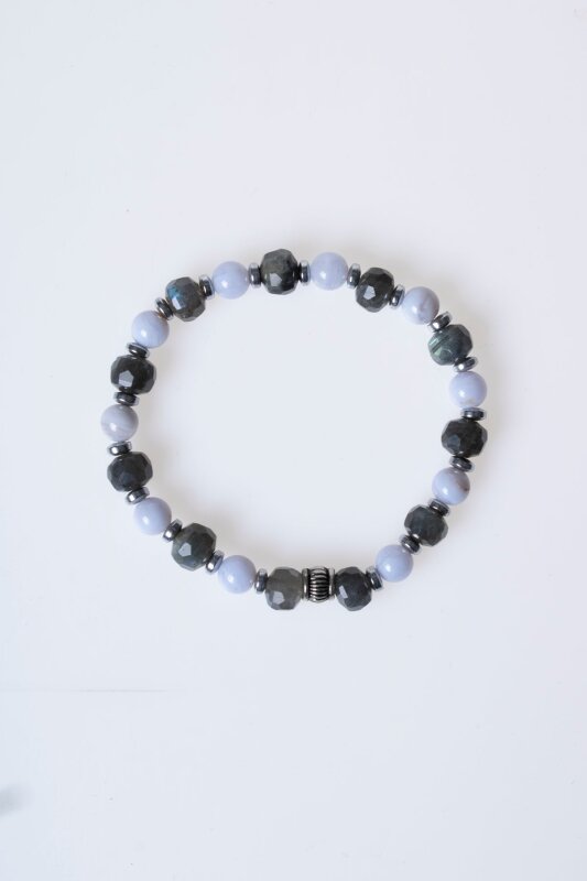 Sertifikalı Labradorit, Hematit ve Kalsedon Doğal Taş Bileklik (SK:165) - 6