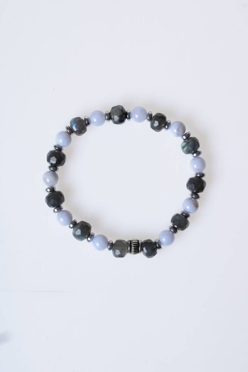 Sertifikalı Labradorit, Hematit ve Kalsedon Doğal Taş Bileklik (SK:165) - 6