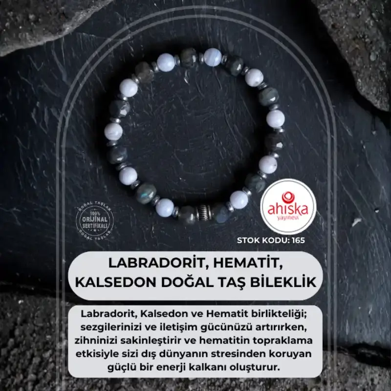 Sertifikalı Labradorit, Hematit ve Kalsedon Doğal Taş Bileklik (SK:165) - 2