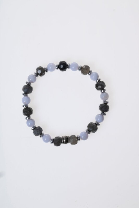 Sertifikalı Labradorit, Kalsedon Gümüş Aparatlı Doğal Taş Bileklik (SK:385) - 5