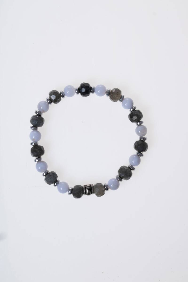 Sertifikalı Labradorit, Kalsedon Gümüş Aparatlı Doğal Taş Bileklik (SK:385) - 5