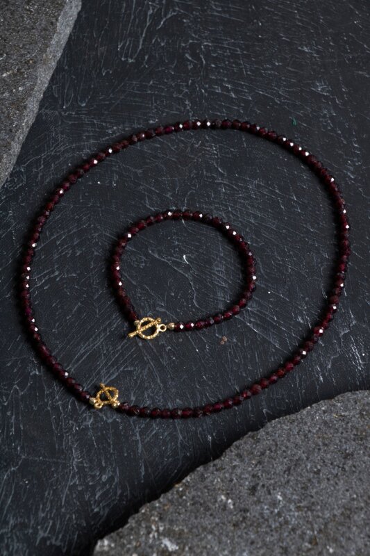 Sertifikalı Lal Granat Altın Kaplama Fasetli Doğal Taş Set - Doğal Taş