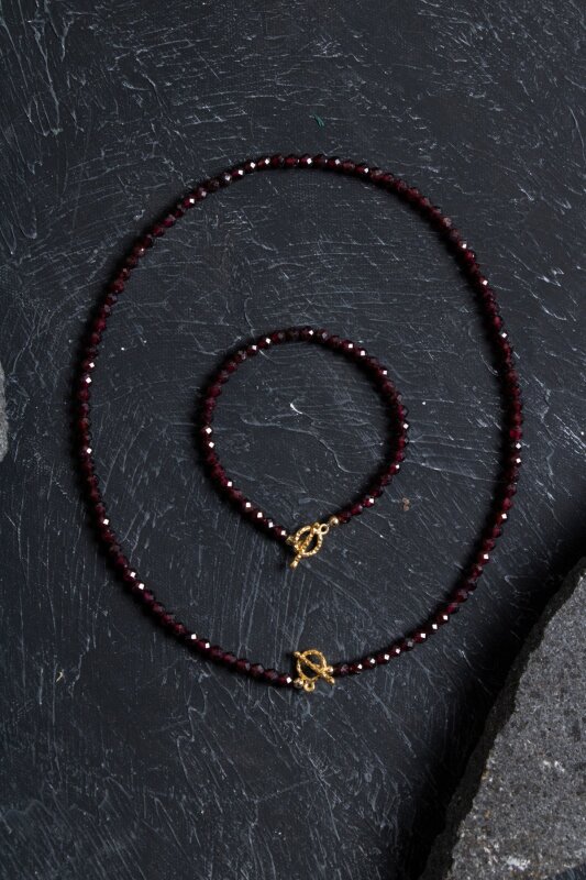 Sertifikalı Lal Granat Altın Kaplama Fasetli Doğal Taş Set - 2