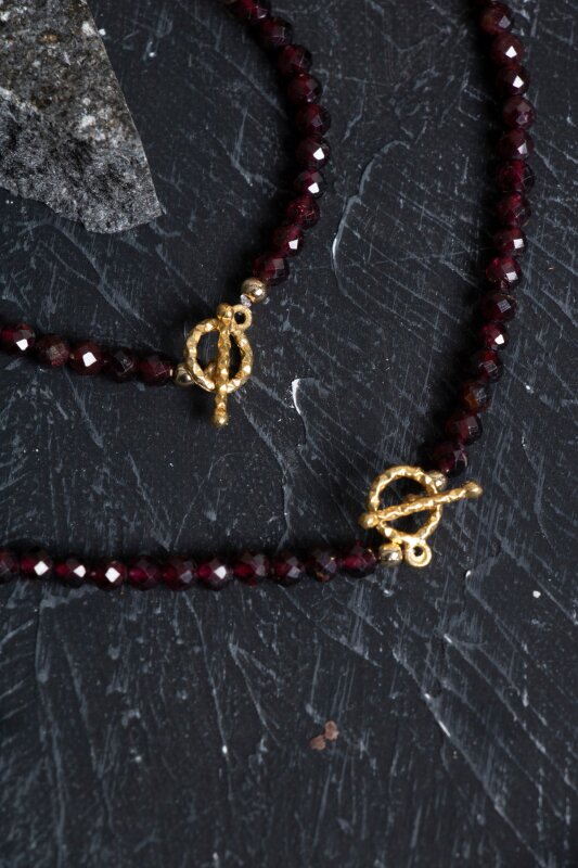 Sertifikalı Lal Granat Altın Kaplama Fasetli Doğal Taş Set - 3