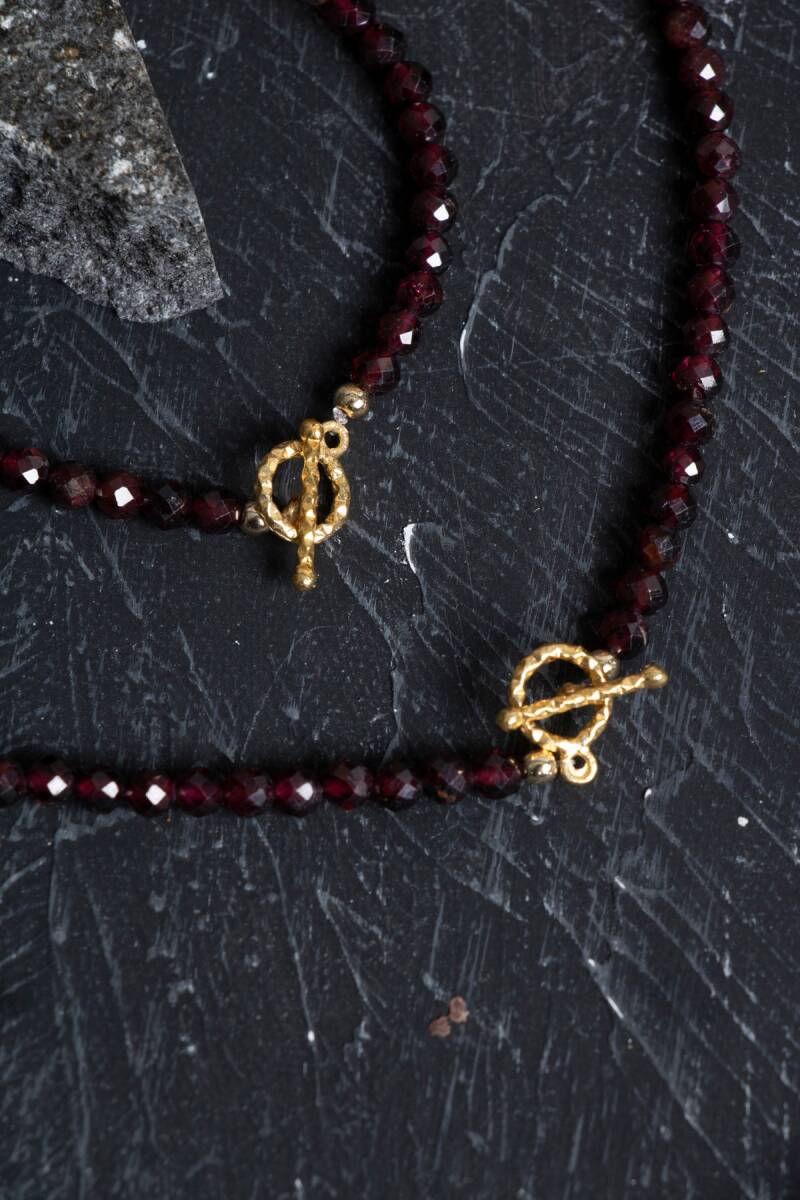 Sertifikalı Lal Granat Altın Kaplama Fasetli Doğal Taş Set - 3