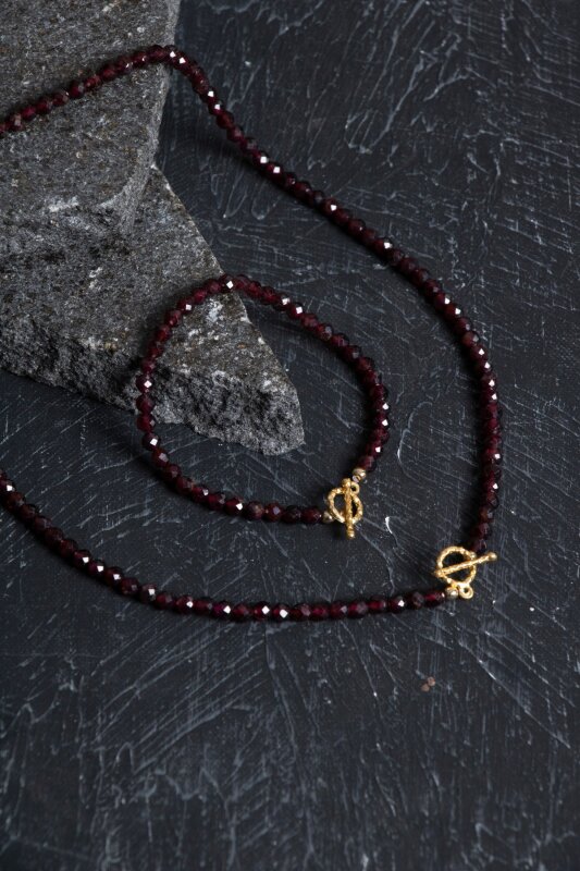 Sertifikalı Lal Granat Altın Kaplama Fasetli Doğal Taş Set - 4