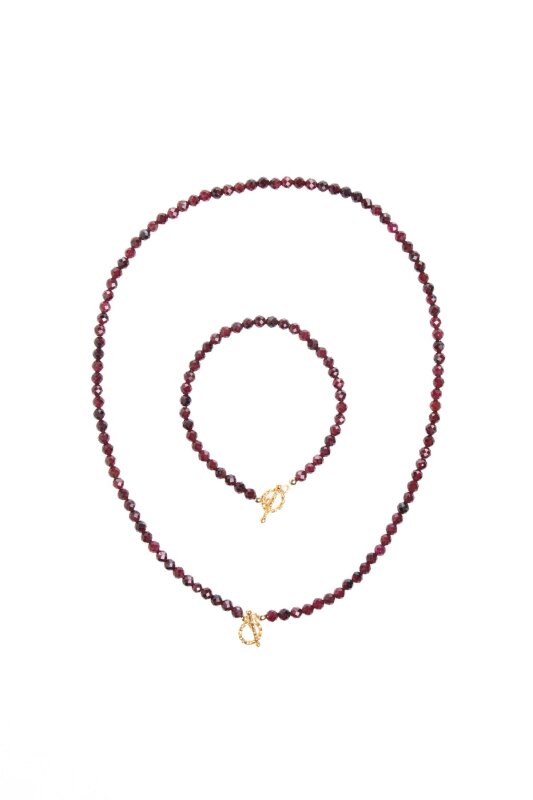 Sertifikalı Lal Granat Altın Kaplama Fasetli Doğal Taş Set - 5