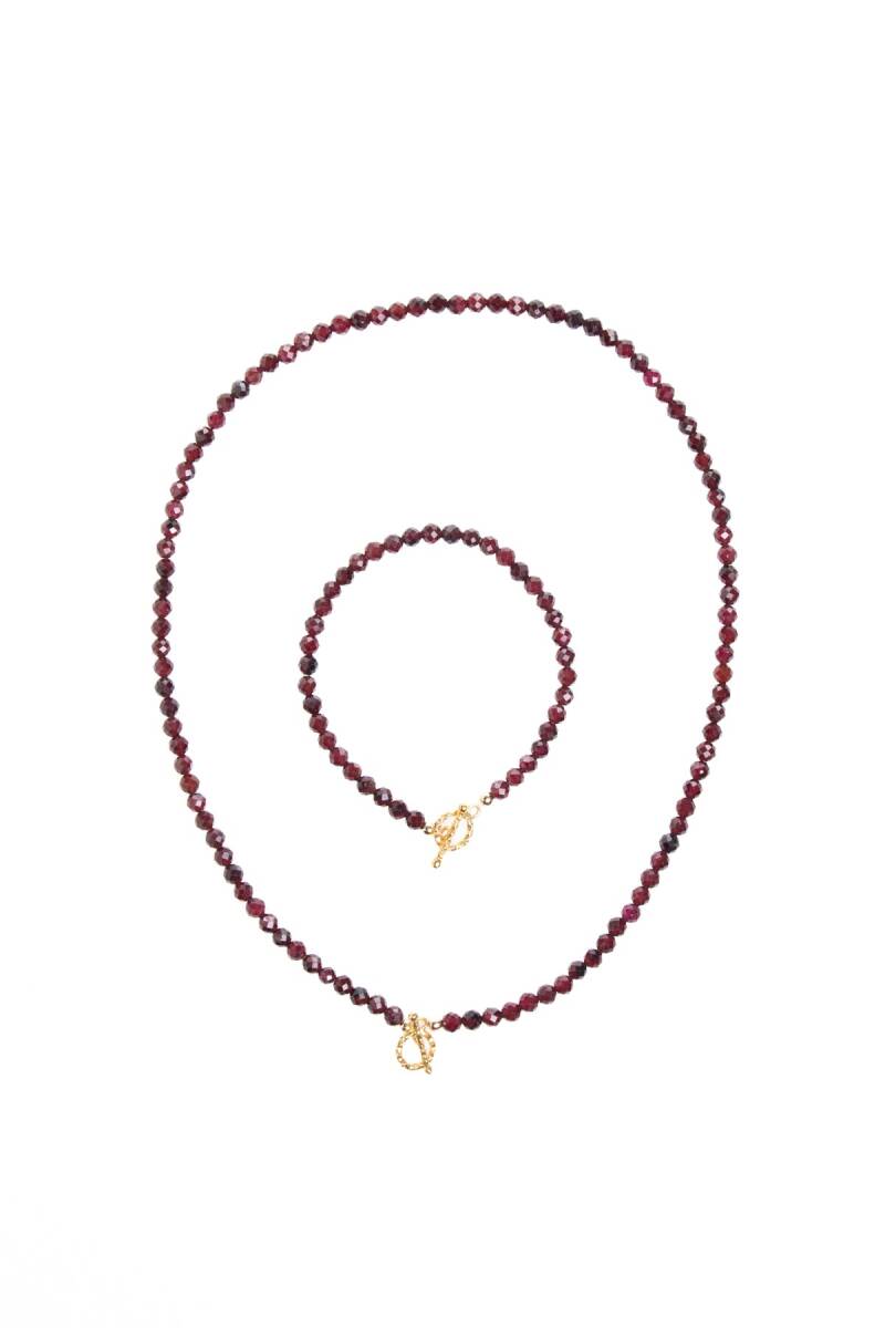 Sertifikalı Lal Granat Altın Kaplama Fasetli Doğal Taş Set - 5