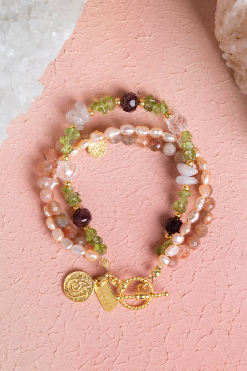 Sertifikalı Lale ve Aşk Charmlı Gümüş Aparat ve Kapama Doğal Taş Bileklik (SK:280) - 1