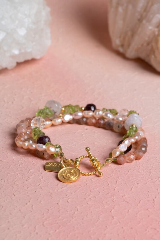 Sertifikalı Lale ve Aşk Charmlı Gümüş Aparat ve Kapama Doğal Taş Bileklik (SK:280) - 3