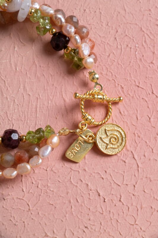 Sertifikalı Lale ve Aşk Charmlı Gümüş Aparat ve Kapama Doğal Taş Bileklik (SK:280) - 4