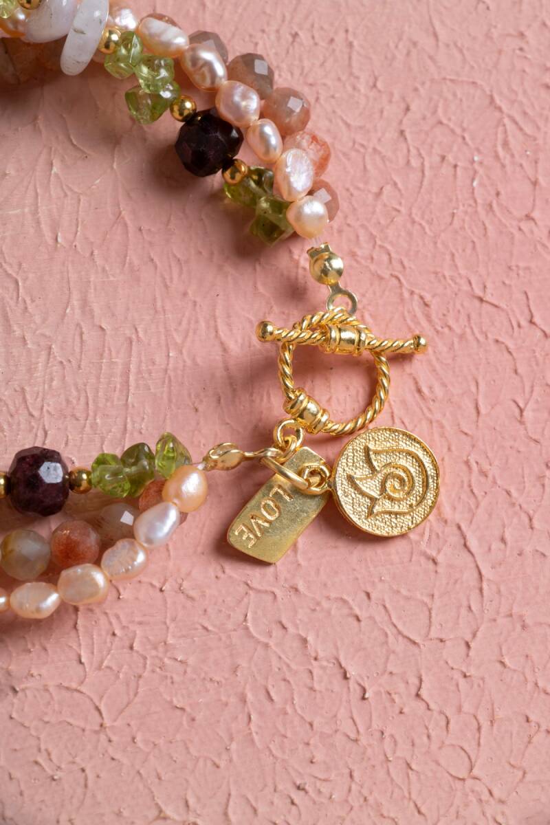 Sertifikalı Lale ve Aşk Charmlı Gümüş Aparat ve Kapama Doğal Taş Bileklik (SK:280) - 4