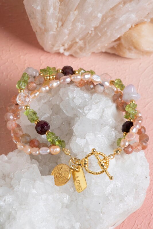 Sertifikalı Lale ve Aşk Charmlı Gümüş Aparat ve Kapama Doğal Taş Bileklik (SK:280) - 5