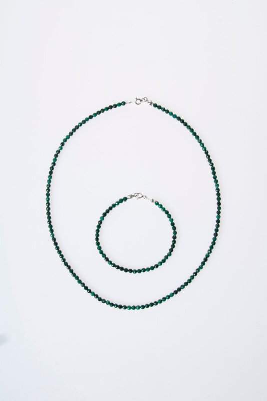 Sertifikalı Malahit Doğal Taş Bileklik Kolye Set (SK:352) - 5