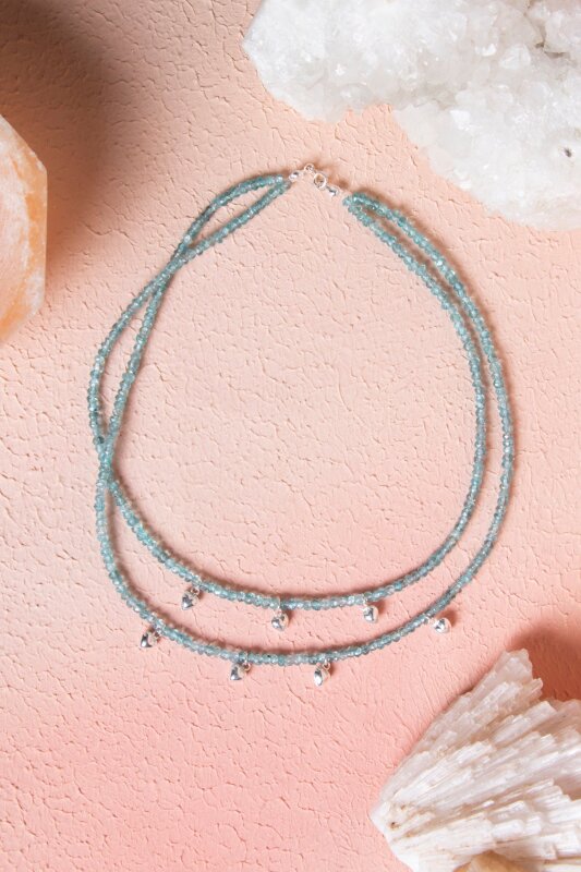 Sertifikalı Mavi Apatit, Kalp Detaylı Gümüş Kapama Doğal Taş Kolye (SK:027) - Doğal Taş