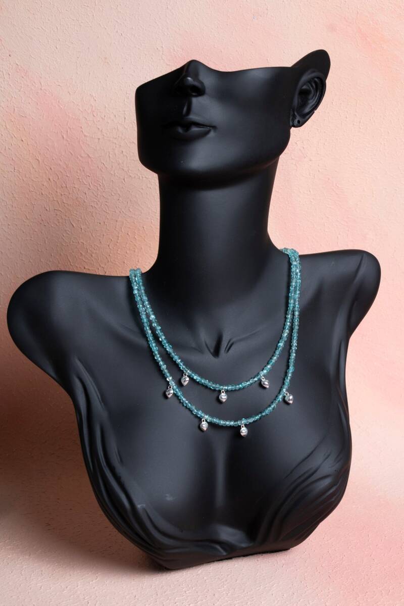 Sertifikalı Mavi Apatit, Kalp Detaylı Gümüş Kapama Doğal Taş Kolye (SK:027) - 3