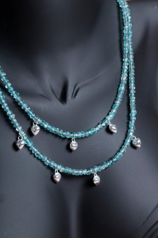 Sertifikalı Mavi Apatit, Kalp Detaylı Gümüş Kapama Doğal Taş Kolye (SK:027) - 4