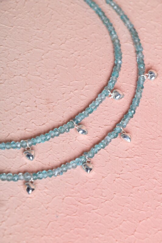 Sertifikalı Mavi Apatit, Kalp Detaylı Gümüş Kapama Doğal Taş Kolye (SK:027) - 5