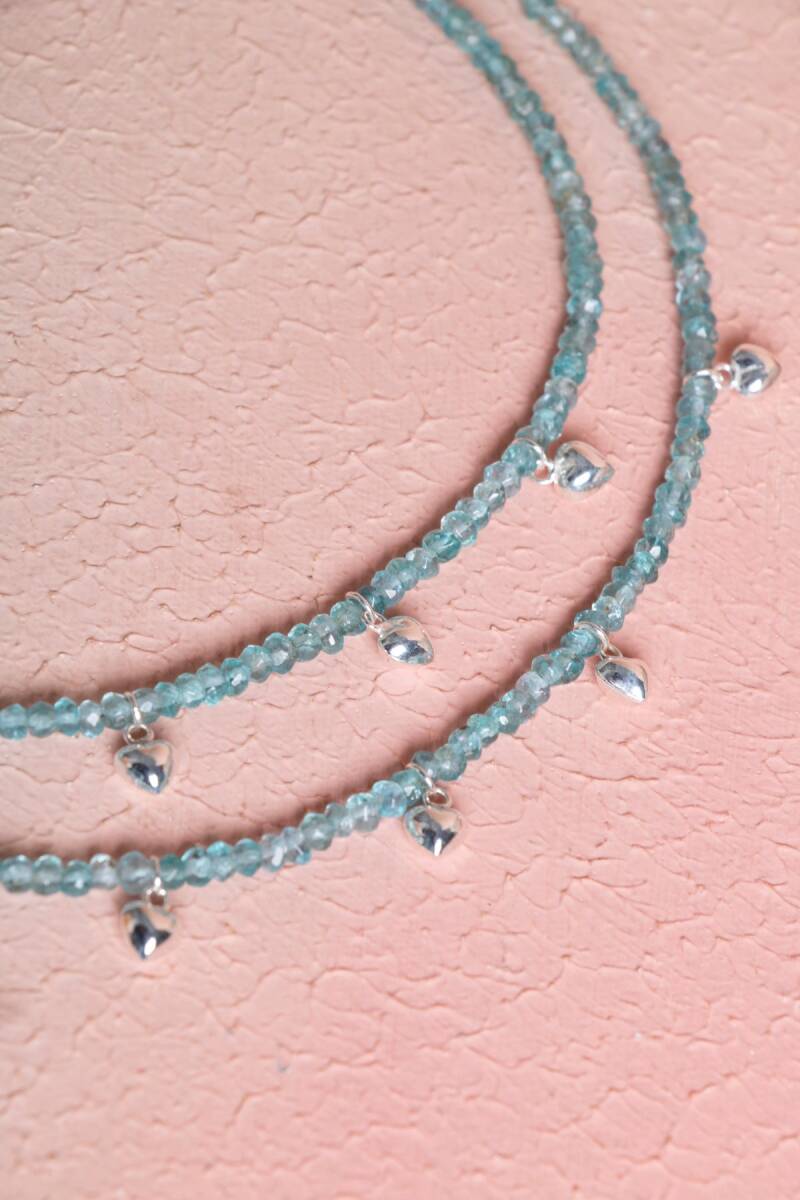 Sertifikalı Mavi Apatit, Kalp Detaylı Gümüş Kapama Doğal Taş Kolye (SK:027) - 5