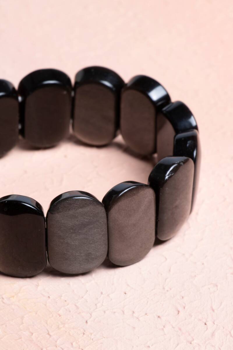 Sertifikalı Obsidyen Geniş Kesim Doğal Taş Bileklik - 2