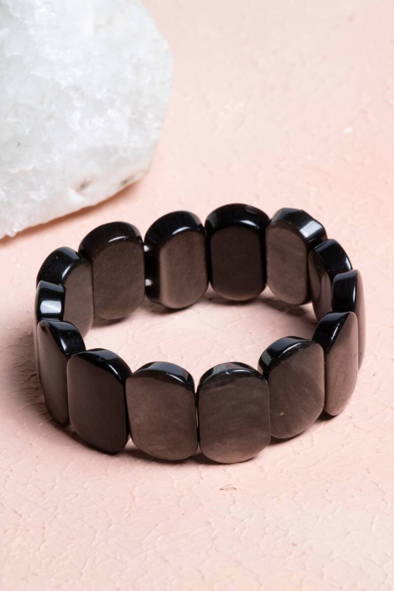 Sertifikalı Obsidyen Geniş Kesim Doğal Taş Bileklik - 4