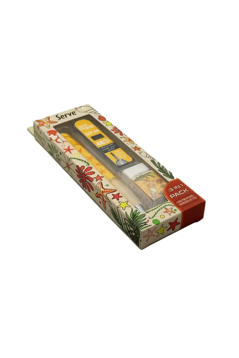 Serve Deep Doğa Desenli Okyanus Figürlü Turuncu Uçlu Kalem + Uç + Silgi 0.7mm 3 Lü Set - 1
